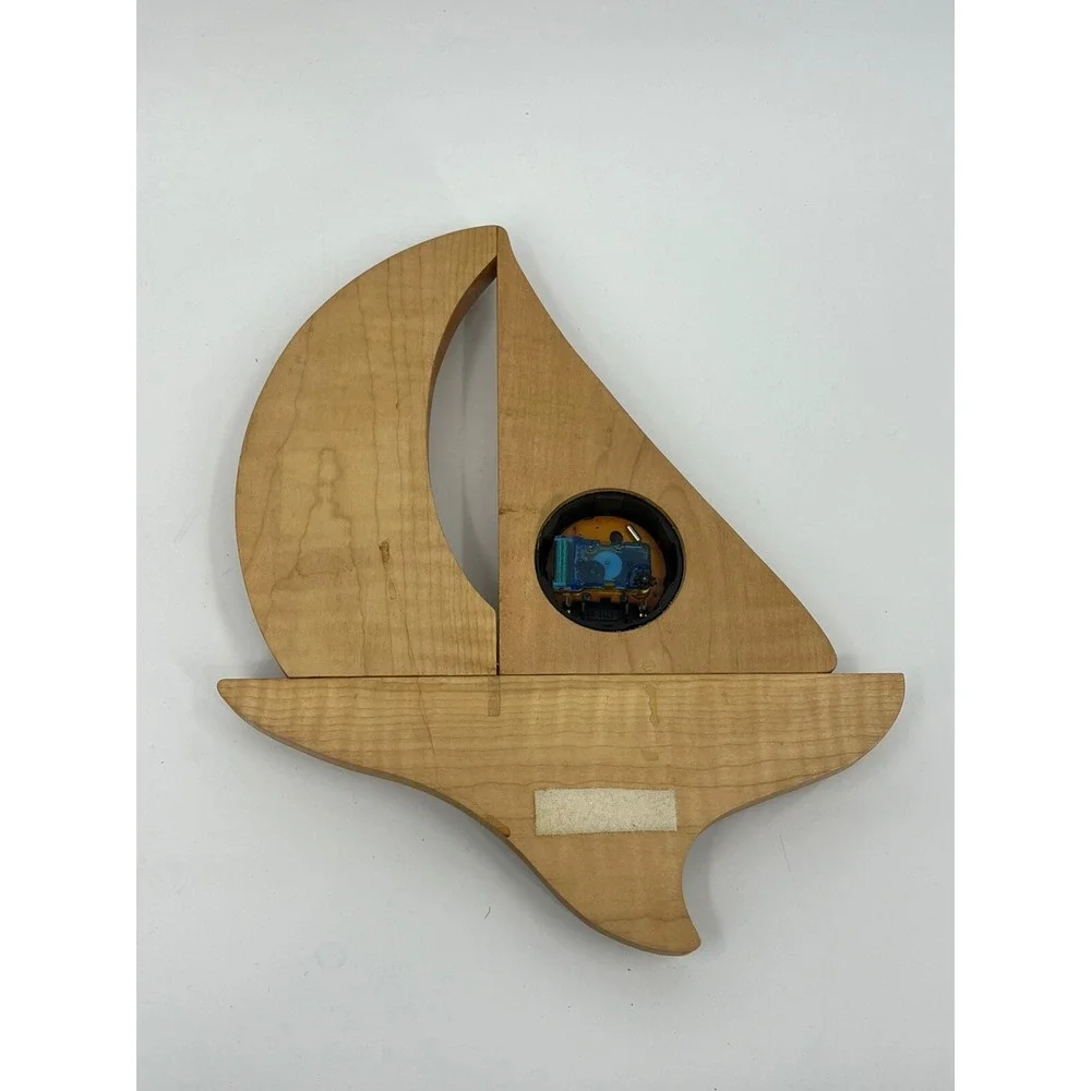 Handcrafted Wood Sailboat Clock Untested - Handmade Two Tone